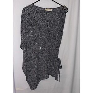 Michael Kors Womens Top Small Black White‎ Print Tie Waist One Shoulder